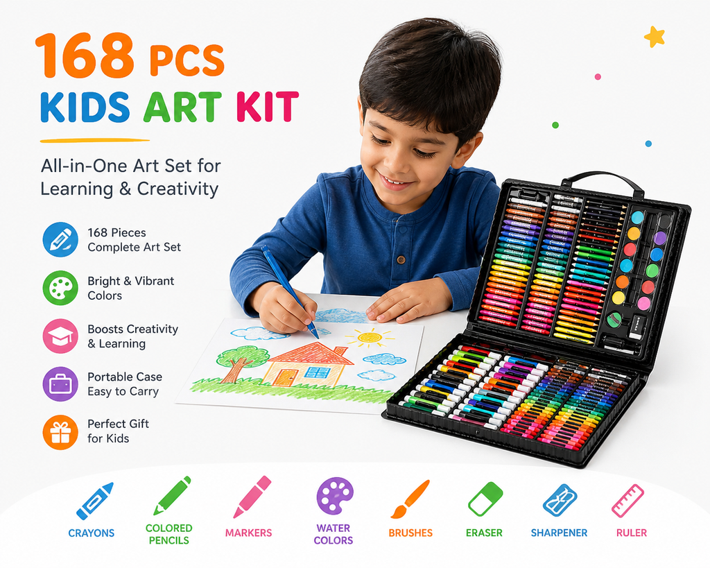 168-Piece Super Mega Art Set for Kids | Drawing & Coloring Kit