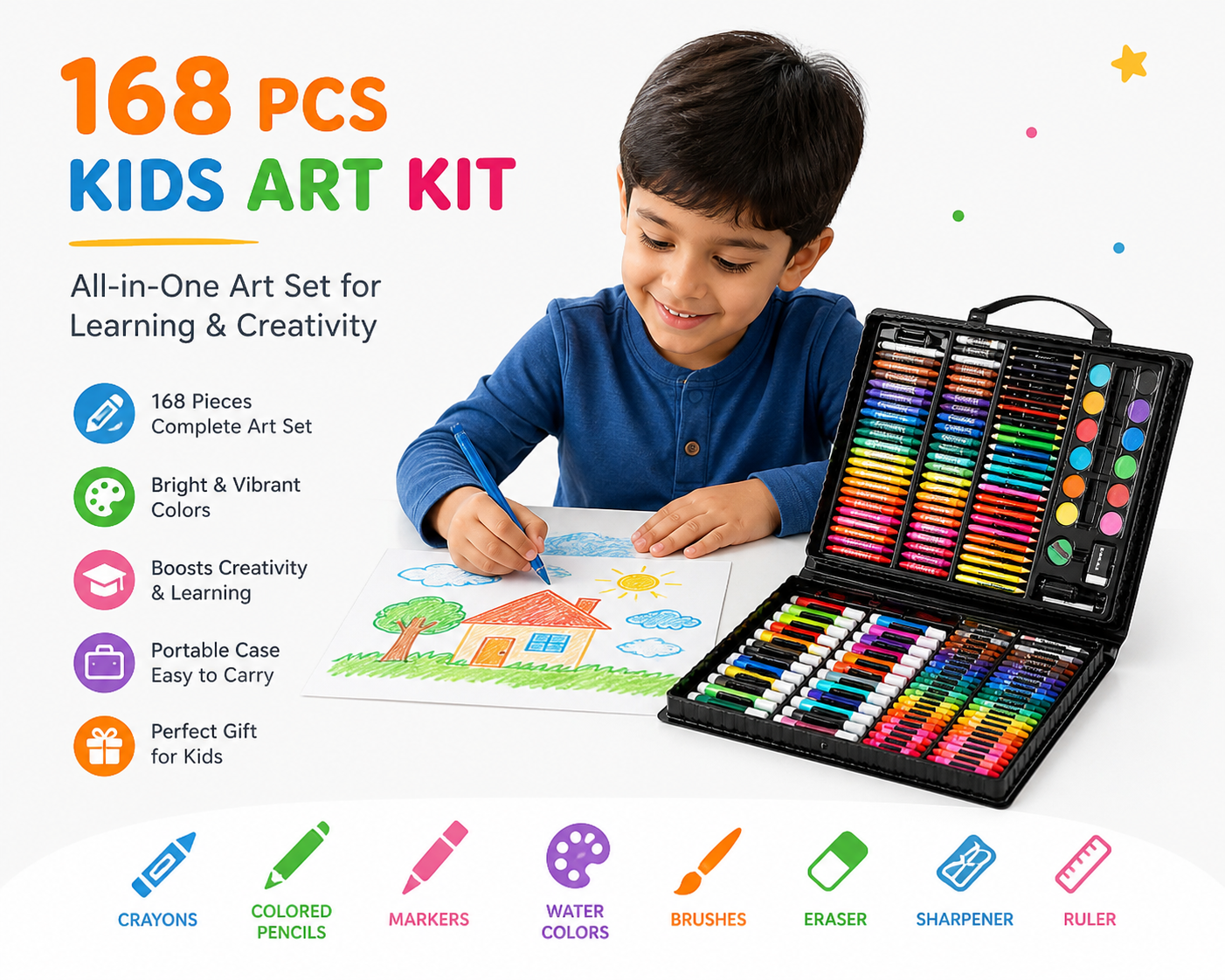 168-Piece Super Mega Art Set for Kids | Drawing & Coloring Kit