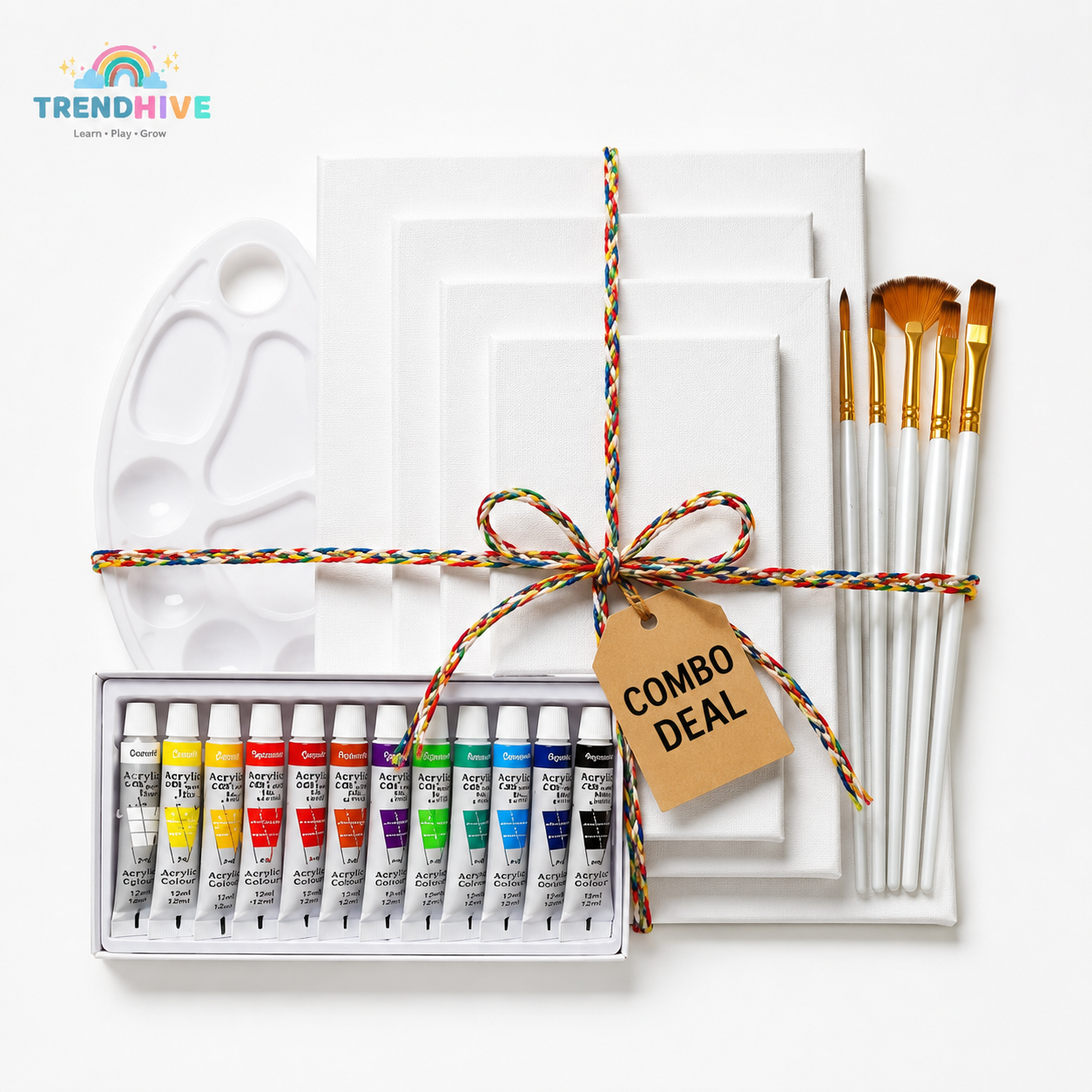 Premium Art Combo Set for Kids & Beginners | 5 Canvas Boards, Acrylic Paints, Brushes & Palette