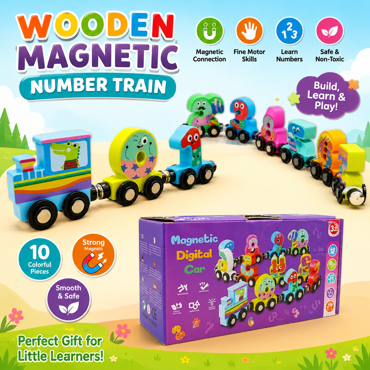 Wooden Magnetic Number Train | Educational Toy for Kids