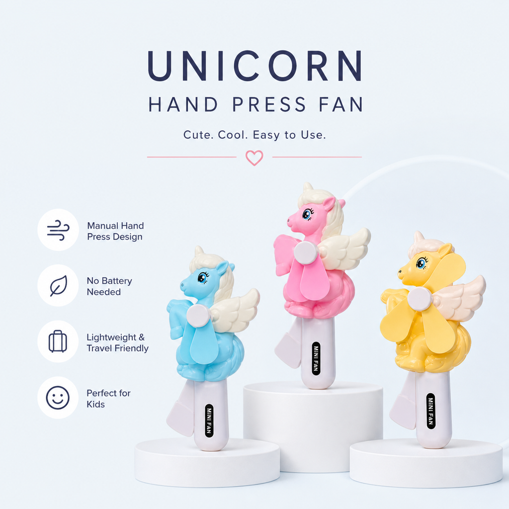 Unicorn Hand Press Fan for Kids | Portable Mini Cooling Fan