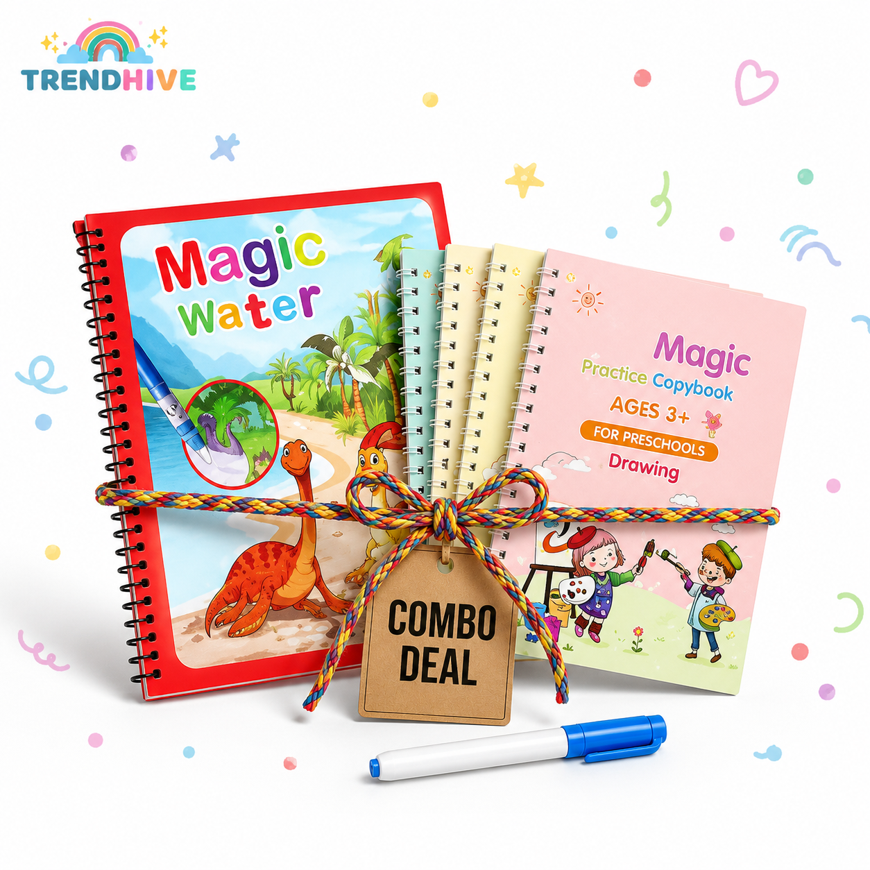 Magic Water Coloring Book & 4 Practice Books Combo