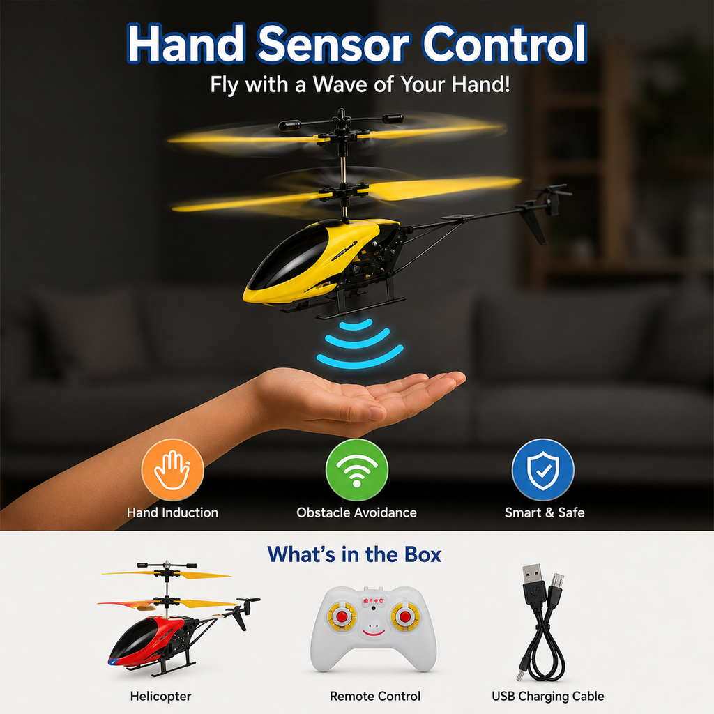 2-in-1 RC & Hand Sensor Helicopter for Kids | Outdoor Flying Toy