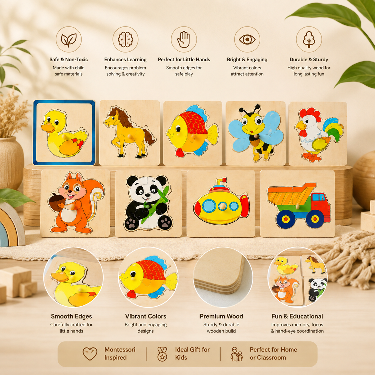 Random 1 Piece 3D Wooden Puzzle | Montessori Educational Toy for Toddlers