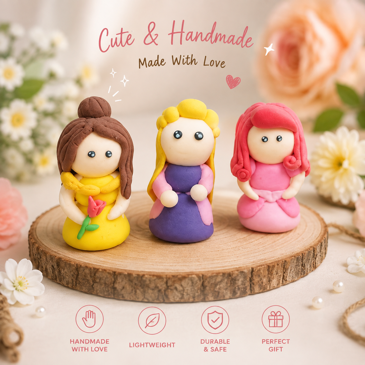 Cartoon Character Doll Keychain | Handmade Air-Dry Clay