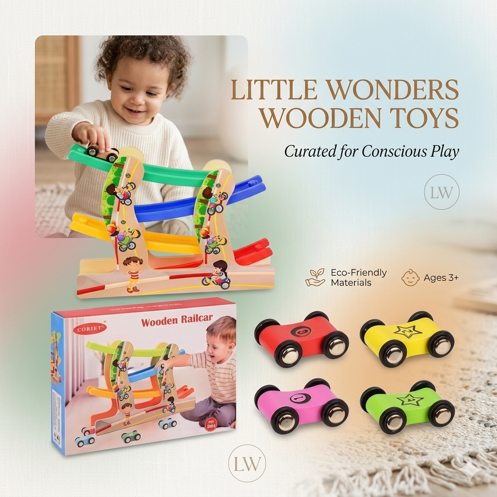 Wooden Car Glider Track Toy for Kids