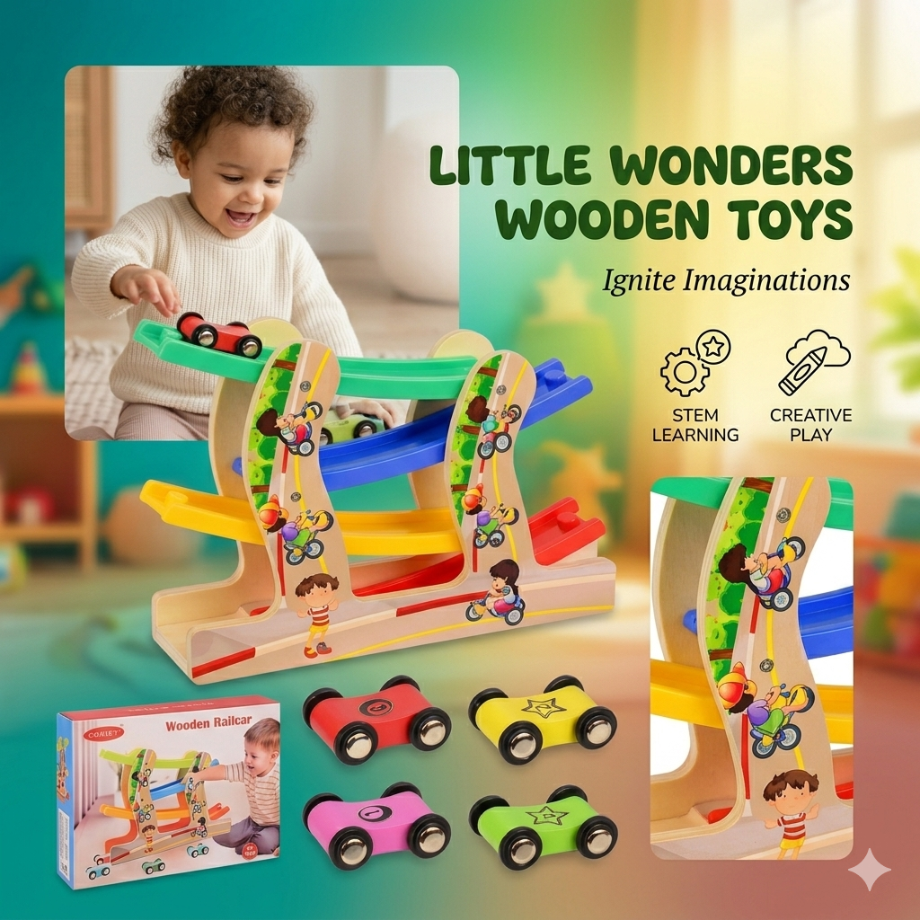 Wooden Car Glider Track Toy for Kids