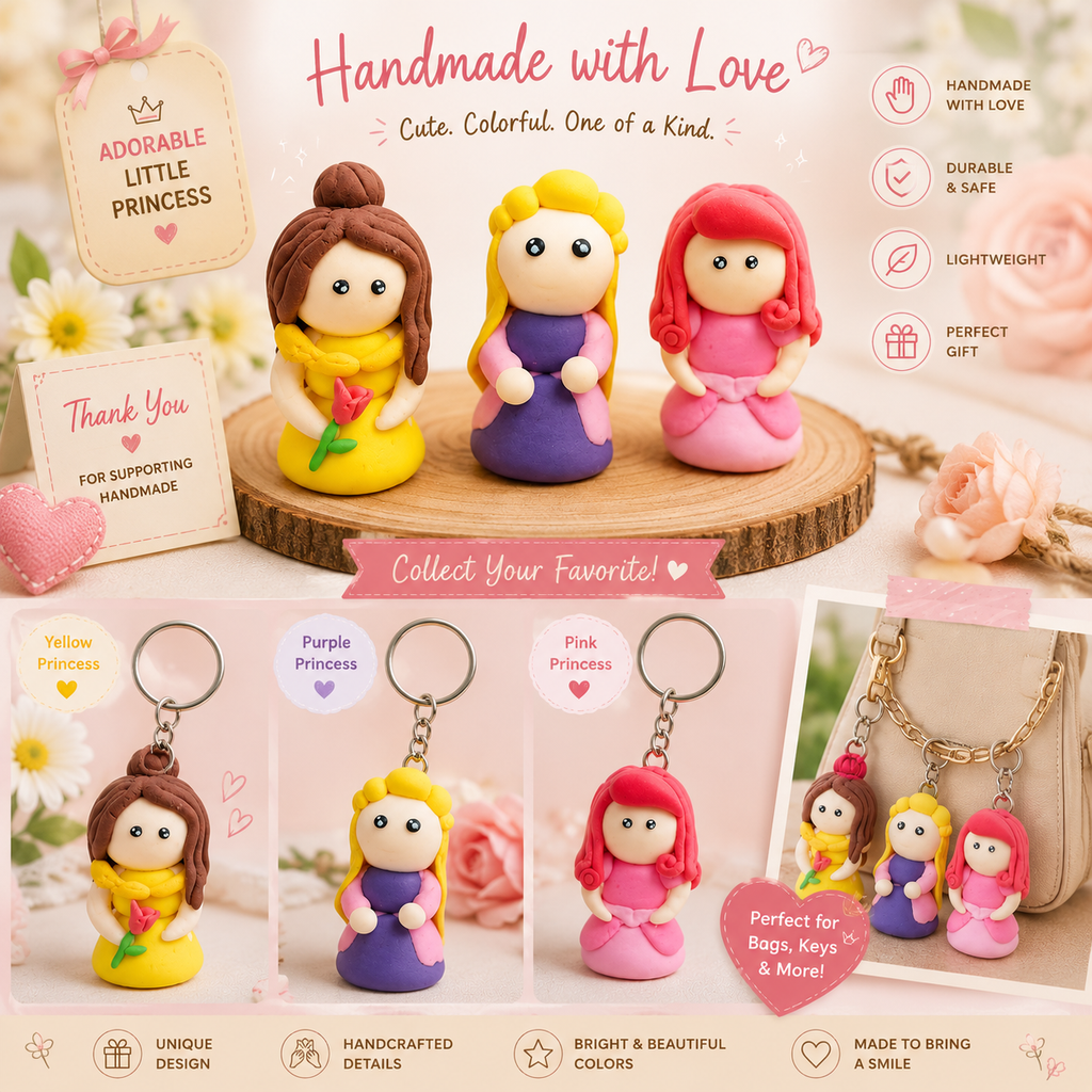 Cartoon Character Doll Keychain | Handmade Air-Dry Clay