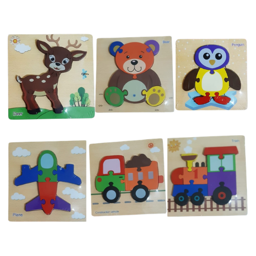 Pack of 6 Wooden Puzzle Set for Kids | Animals, Vehicles & Transport Learning Puzzles