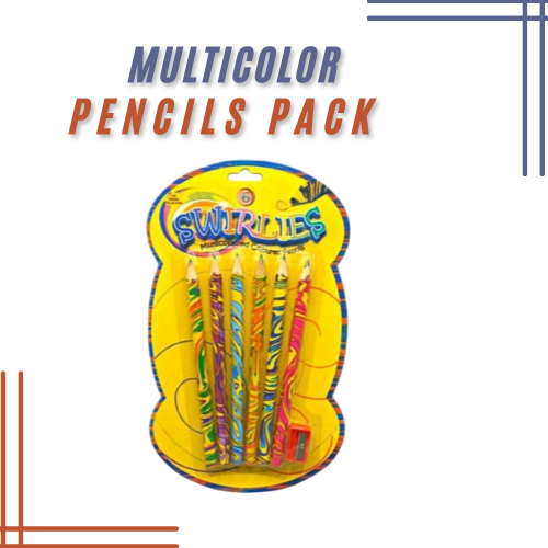 Multicolored Pencils 6 in 1 Pack with Free Sharpener | Kids Coloring & Drawing Set