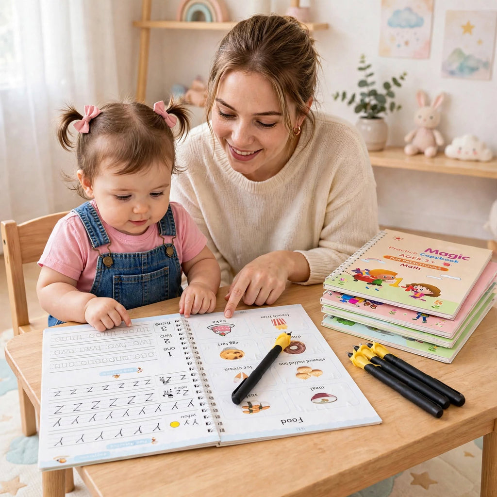 Magic Practice Copybook Set of 4 | Writing, Drawing, Math & Numbers Practice Books for Kids