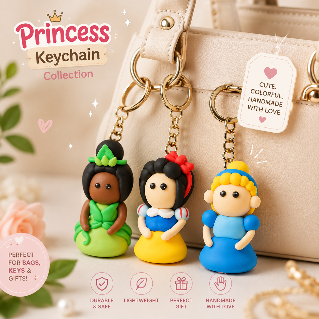Cartoon Character Doll Keychain | Handmade Air-Dry Clay