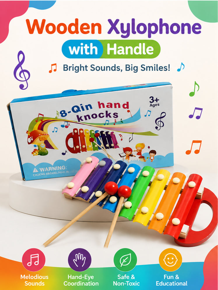 Wooden Xylophone with Handle for Kids Learning & Musical Fun