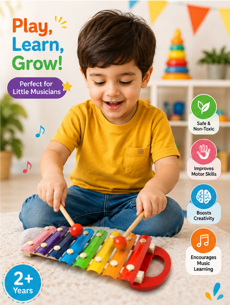 Wooden Xylophone with Handle for Kids Learning & Musical Fun