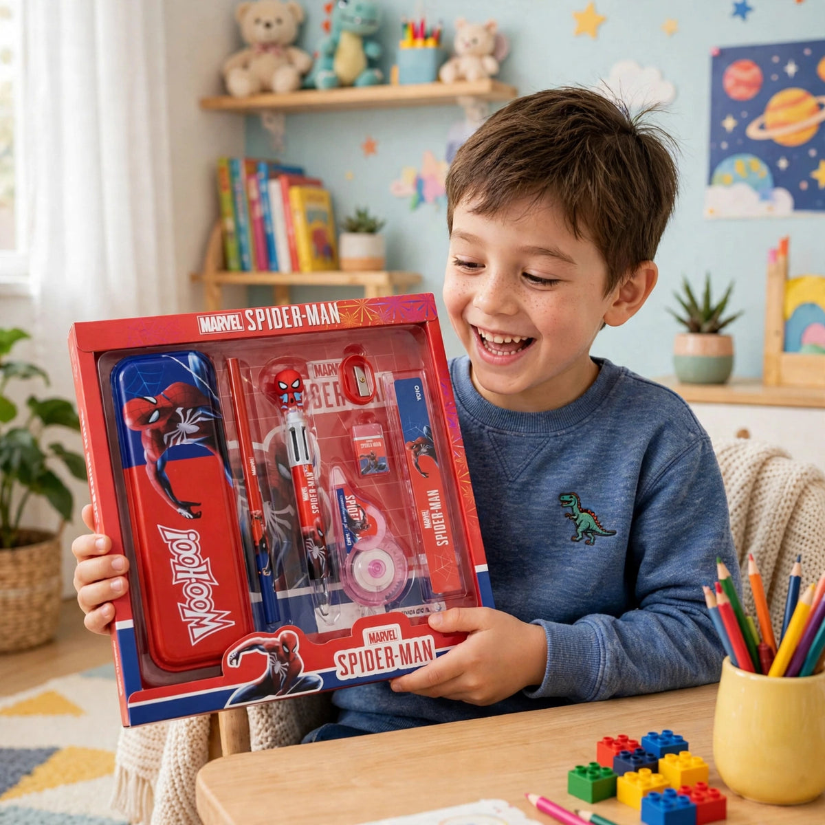 Premium 8-Piece Spider-Man Cartoon Stationery Gift Set for Kids – School Supplies for Boys