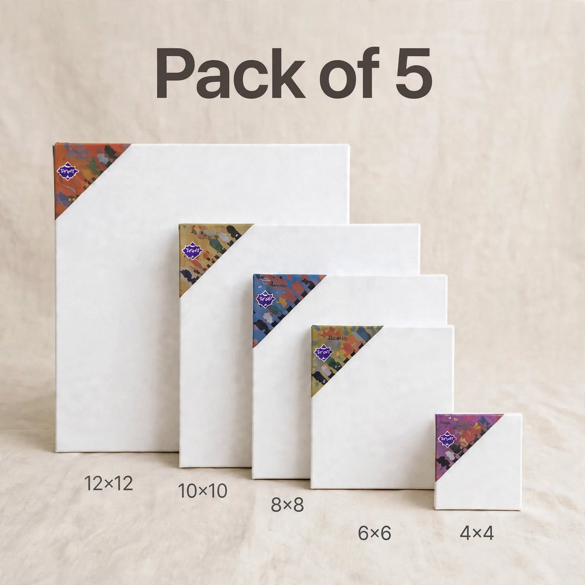 Premium Canvas Boards Pack of 5 – 4×4 to 12×12