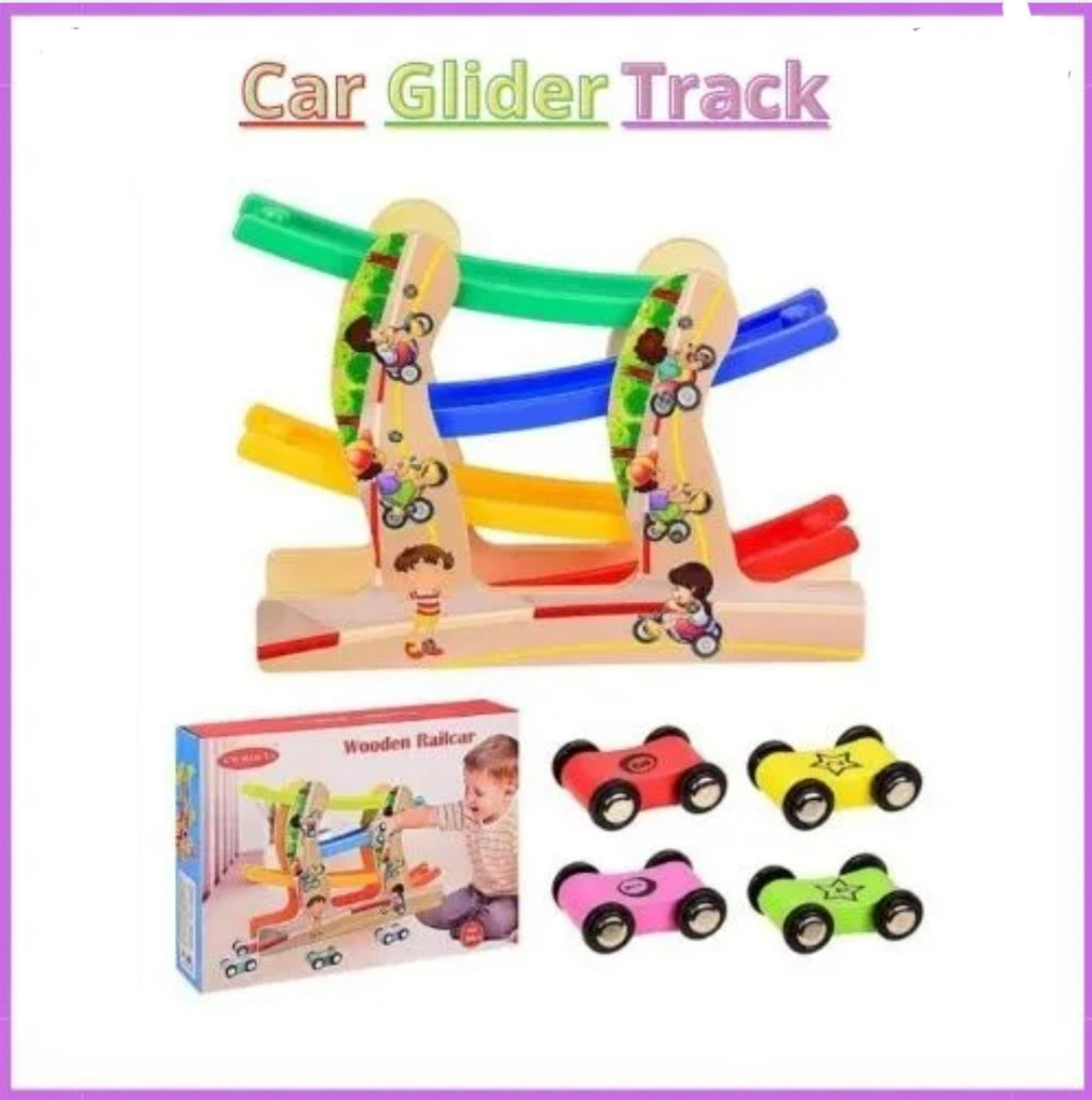Wooden Car Glider Track Toy for Kids