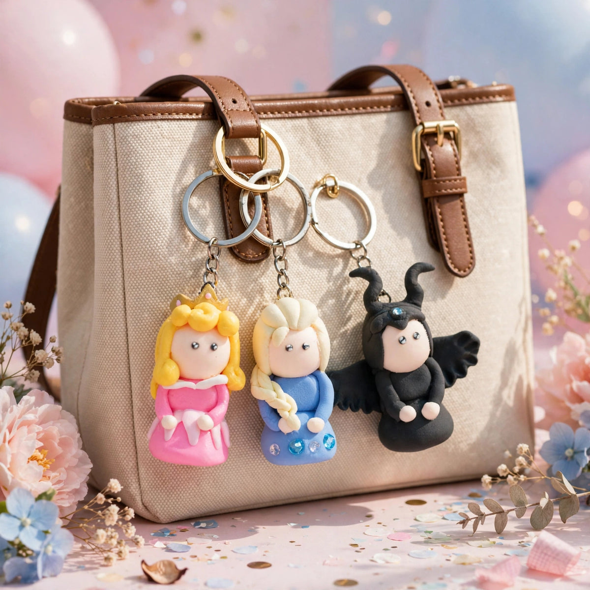 Handmade Clay Doll Keychain Set of 3 | Cute Character Keychains