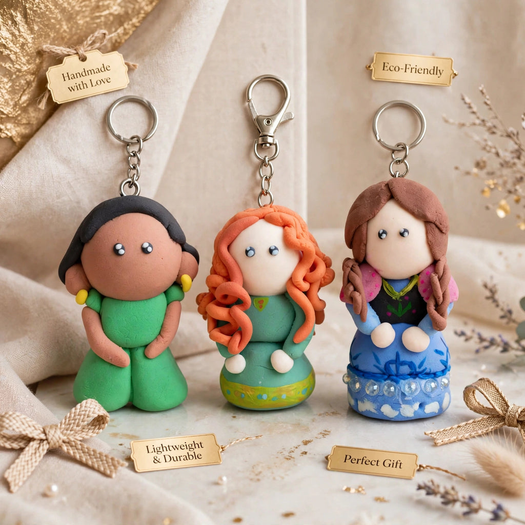 Handmade Clay Doll Keychain Set of 3 | Cute Character Keychains