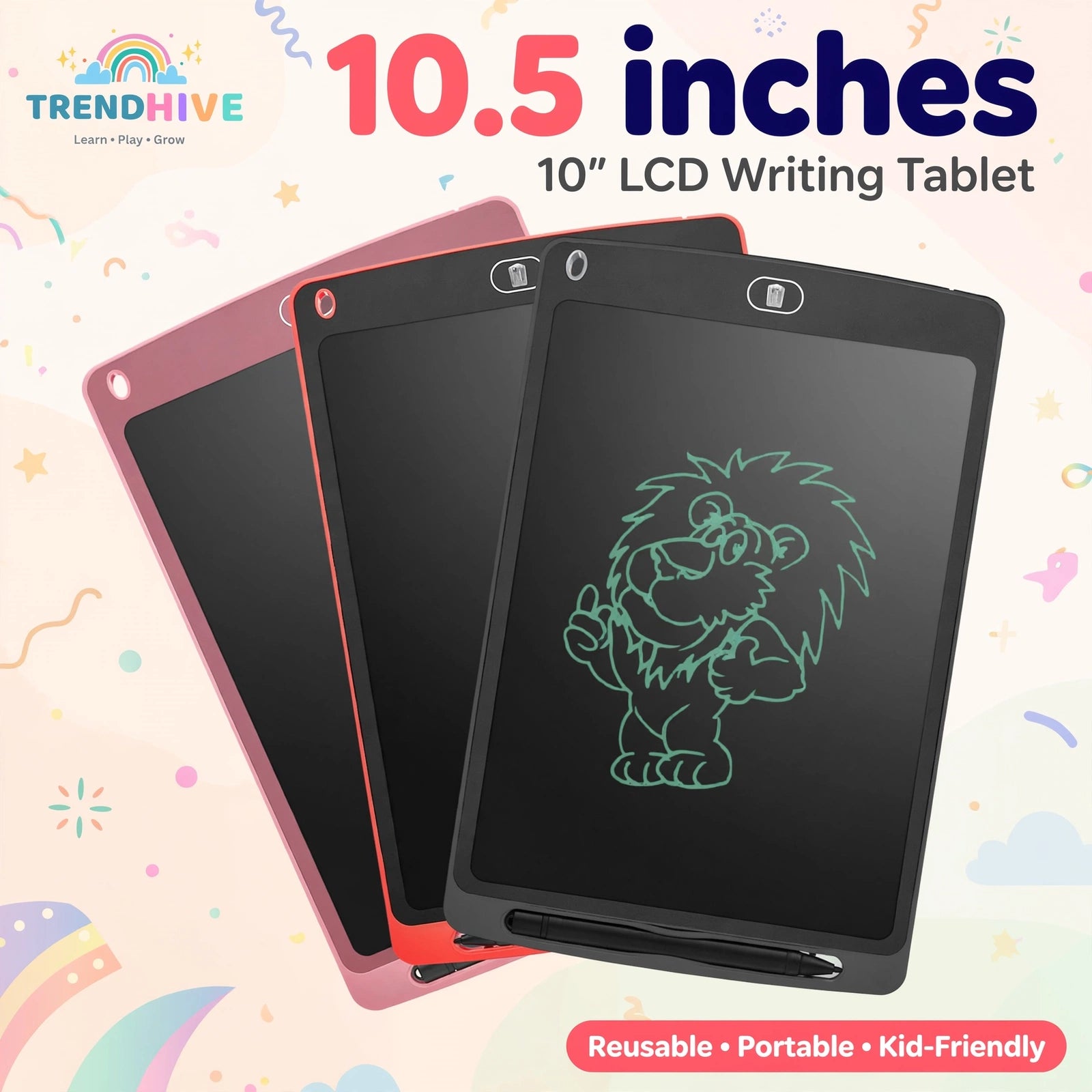 10.5 Inch LCD Writing Tablet for Kids | Reusable Drawing & Writing Board