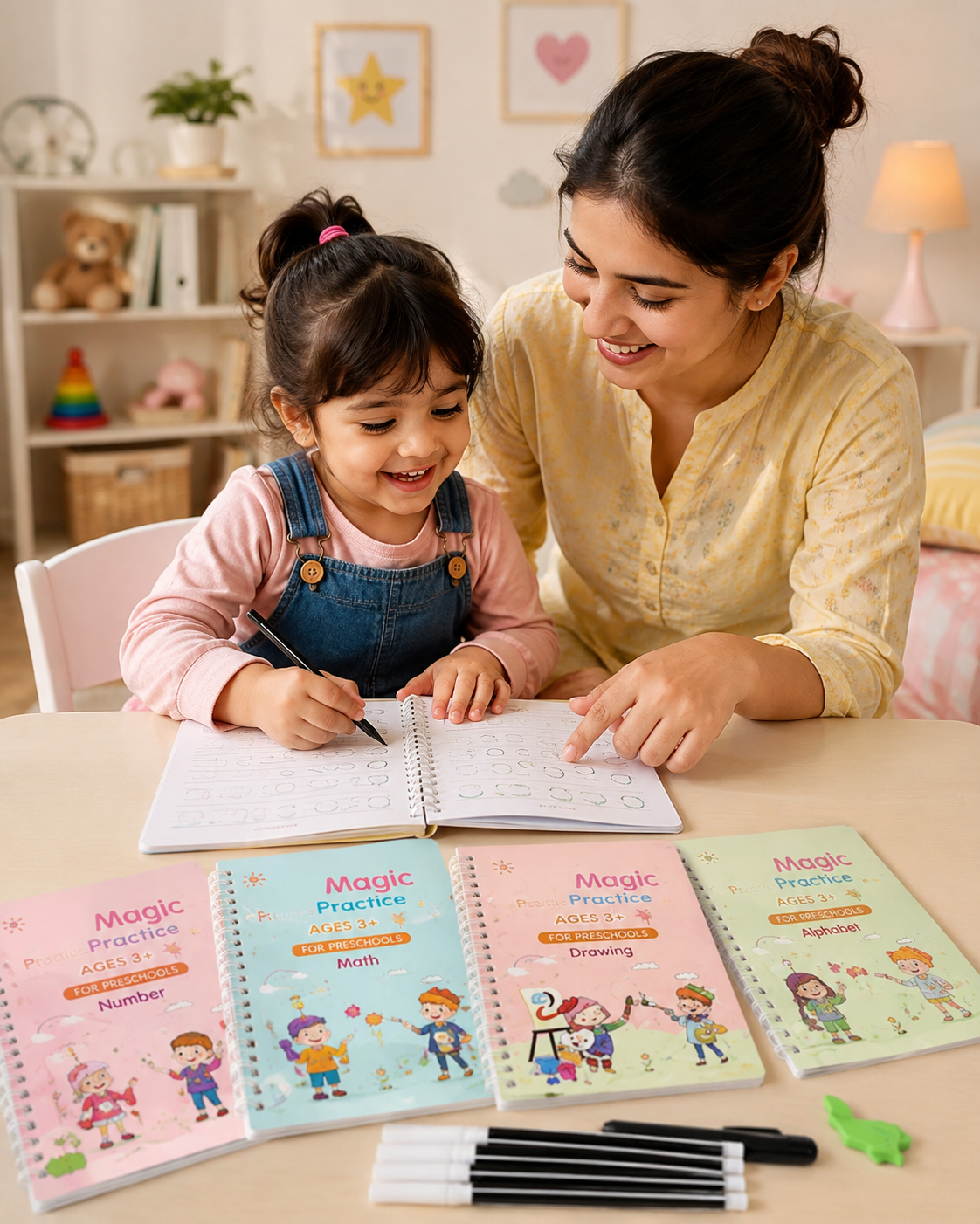 Magic Practice Copybook Set of 4 | Writing, Drawing, Math & Numbers Practice Books for Kids