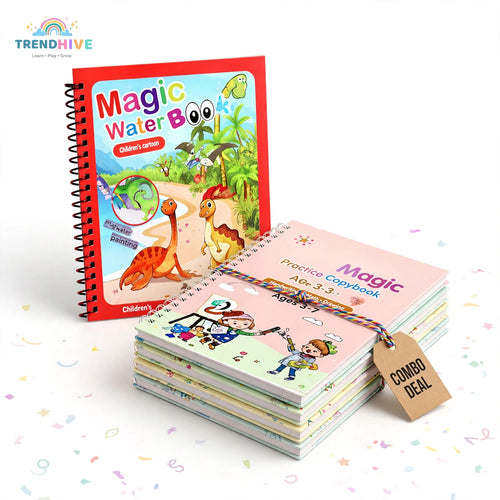 Magic Water Coloring Book & 4 Practice Books Combo