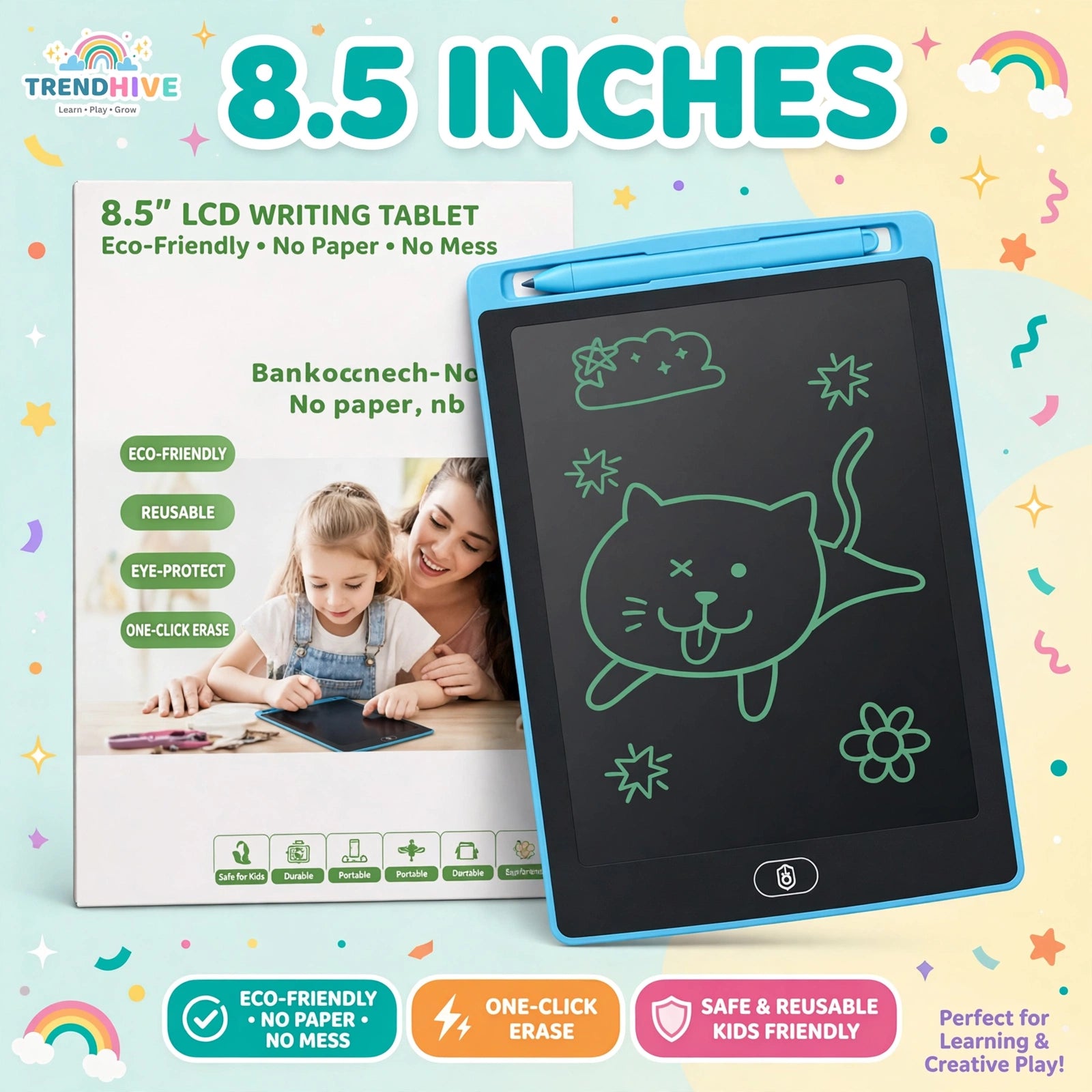 8.5 Inch LCD Writing Tablet for Kids | Reusable Drawing & Writing Board
