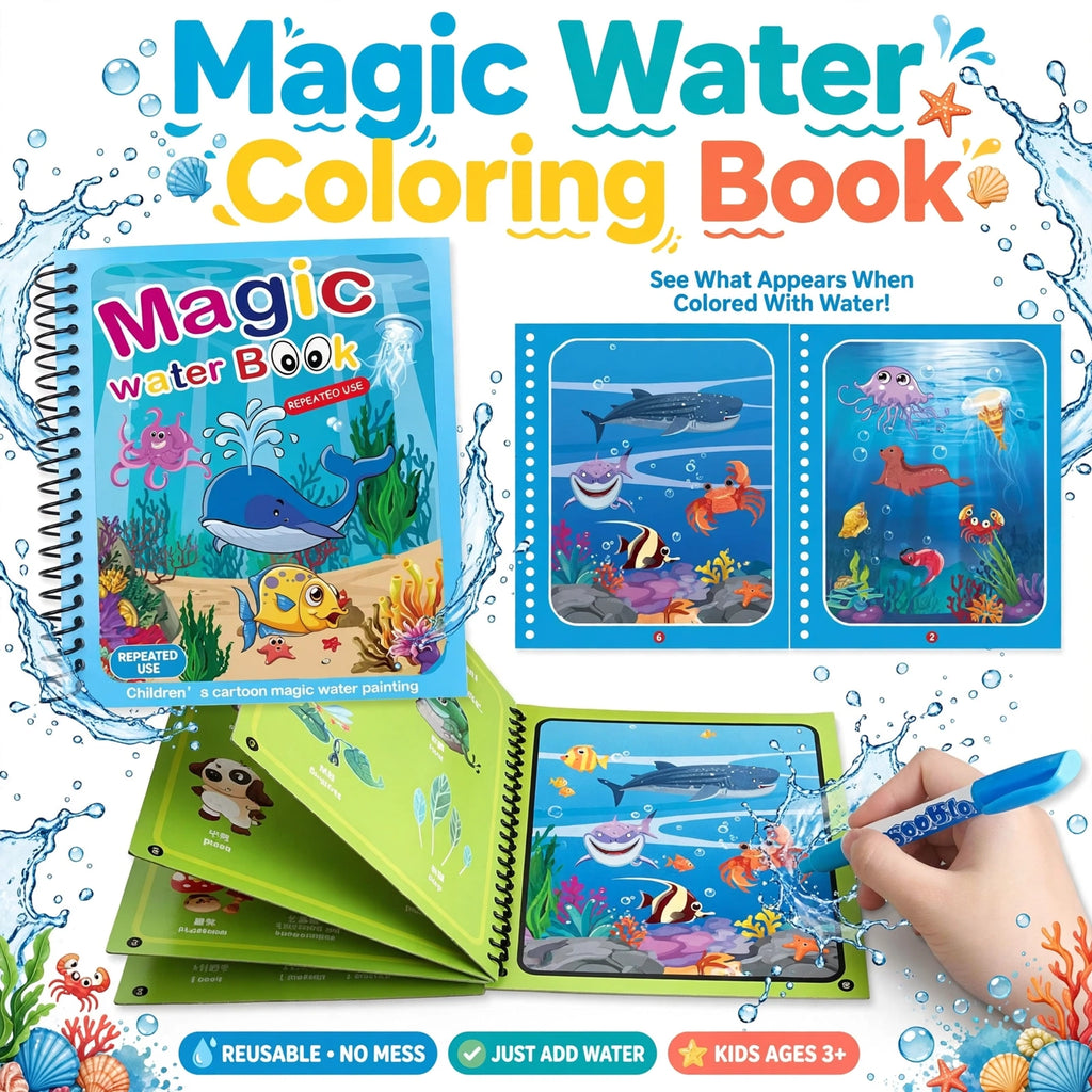 Magic Water Coloring Book for Kids | Reusable Mess-Free Painting Book