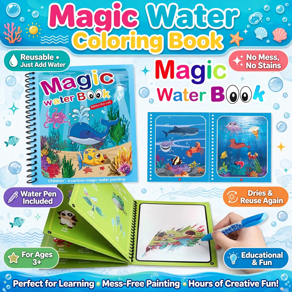 Magic Water Coloring Book for Kids | Reusable Mess-Free Painting Book