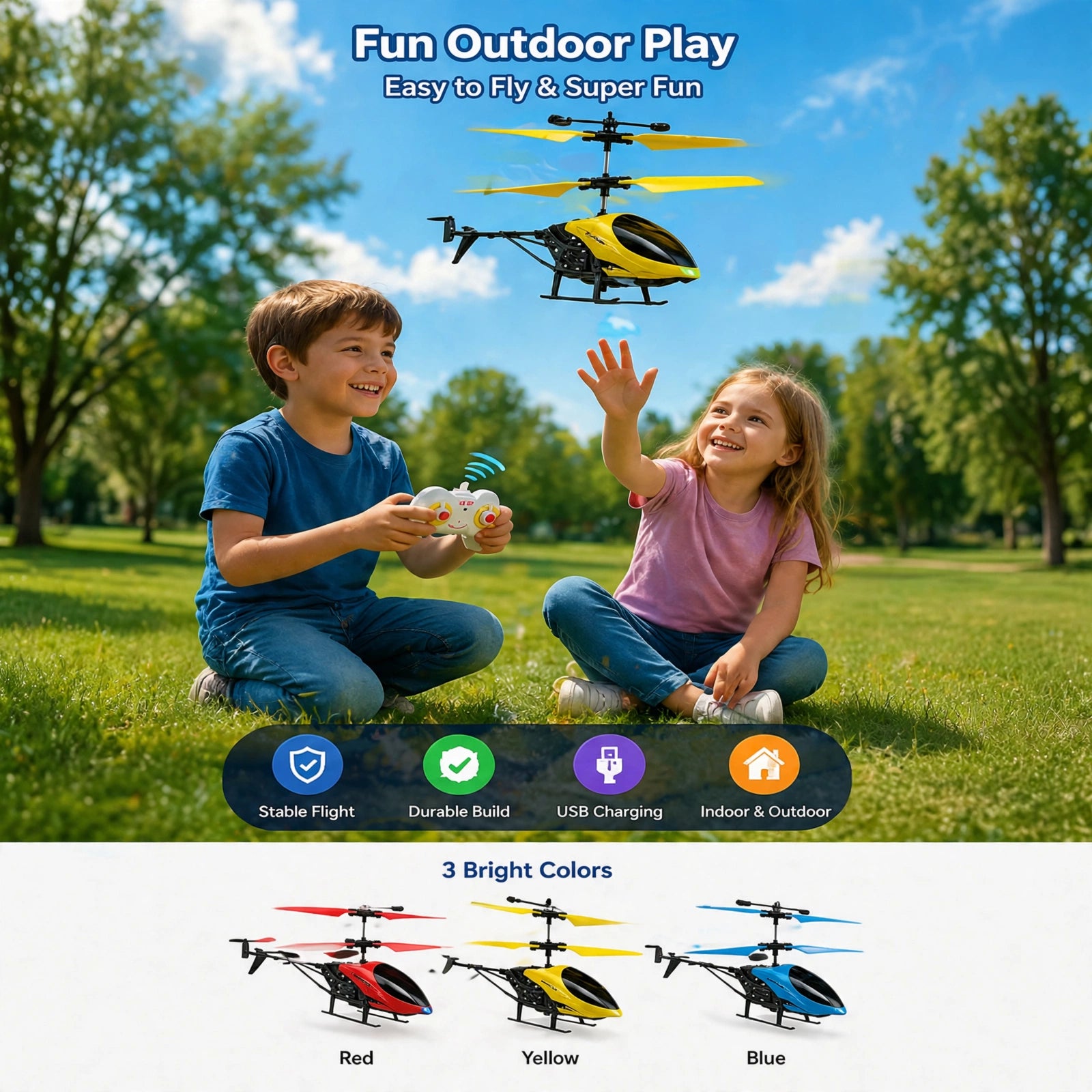 2-in-1 RC & Hand Sensor Helicopter for Kids | Outdoor Flying Toy