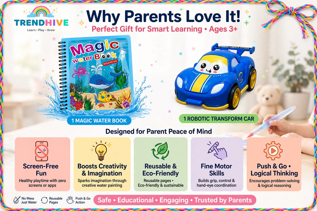 Magic Water Book & Robotic Transform Car Combo