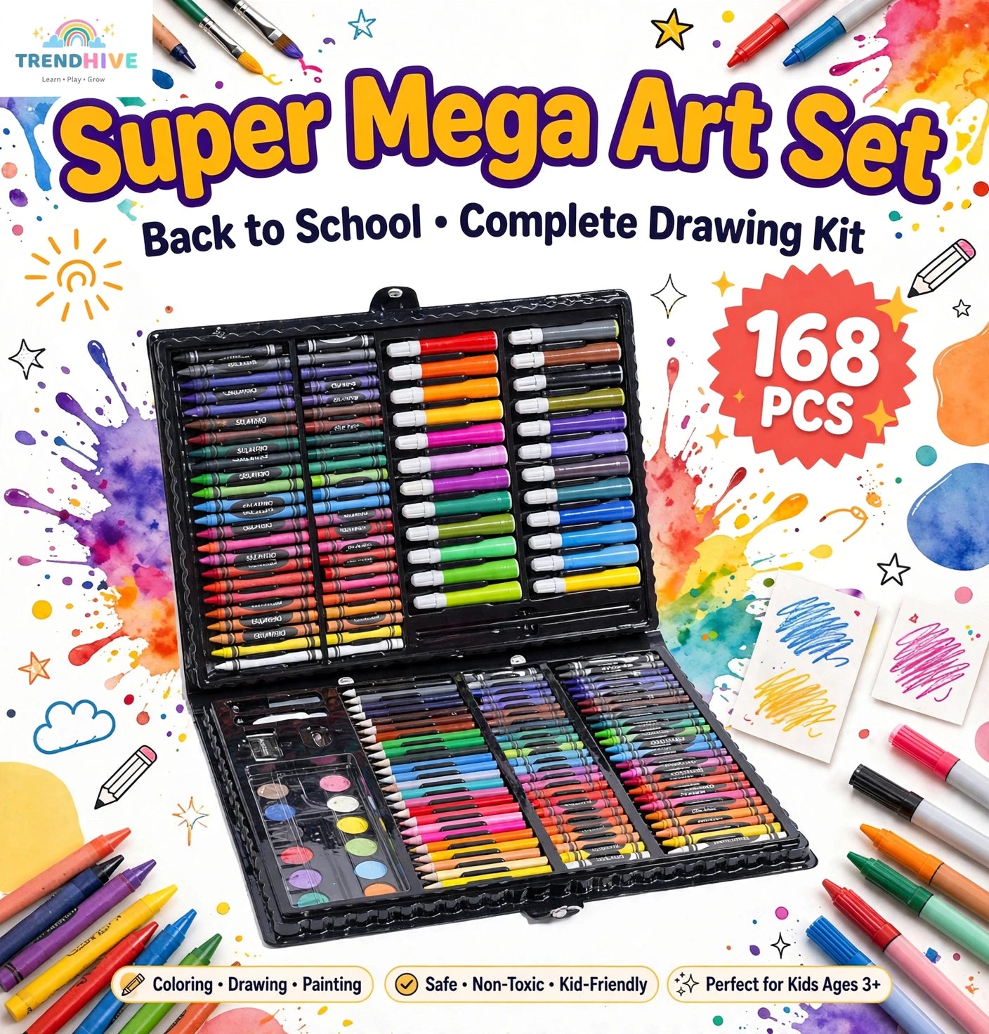 168-Piece Super Mega Art Set for Kids | Drawing & Coloring Kit