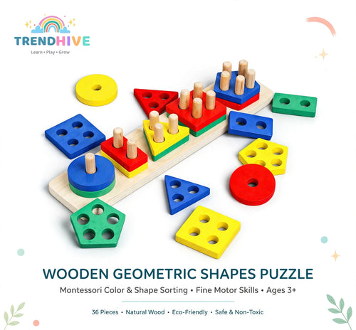 Kids Wooden Geometric Shape Sorter Puzzle Toy