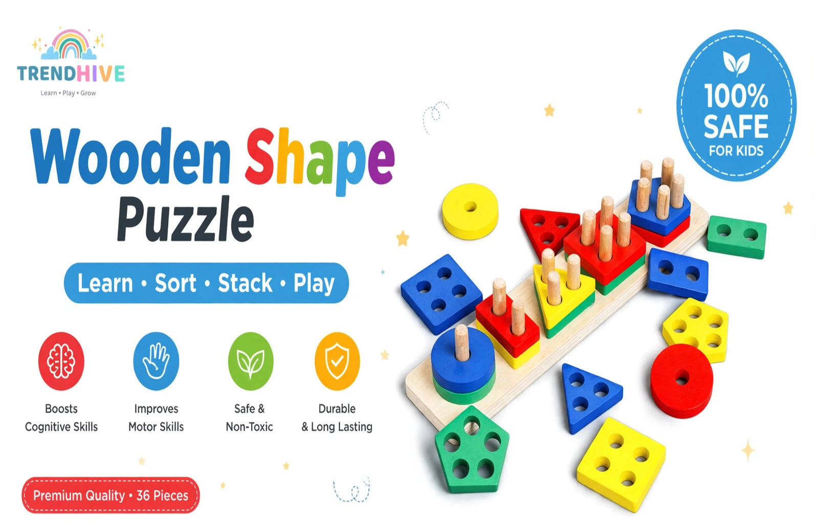 Kids Wooden Geometric Shape Sorter Puzzle Toy